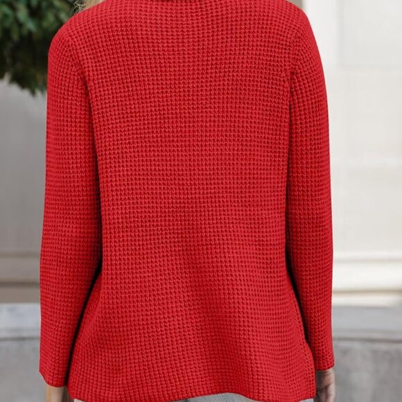 Women 2025 Fall Outfits Waffle Knit Sweater Shacket Jacket Casual Long Sleeve Bu - Picture 3 of 6